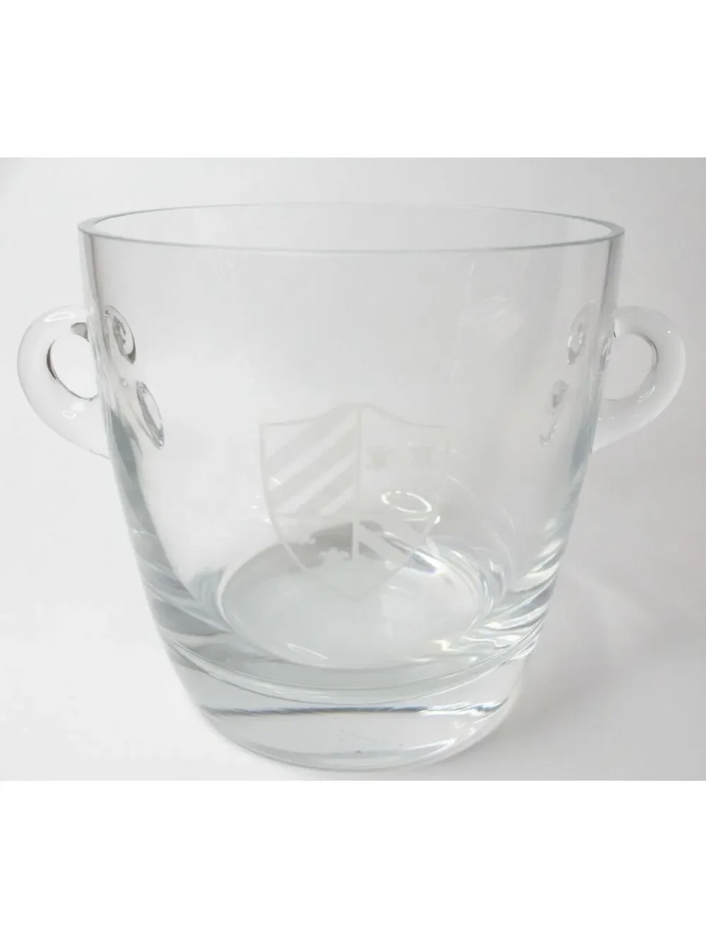 Luxury Polish-Made Crystal Ice Bucket Etched w Coat of Arms & Looped Handles